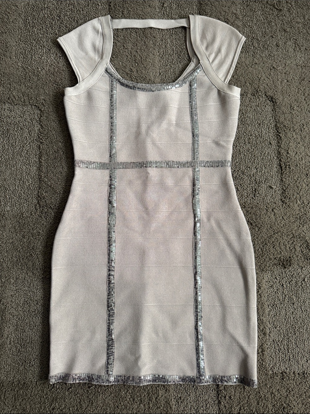 Taupe Sequin-Trim Bodycon Dress